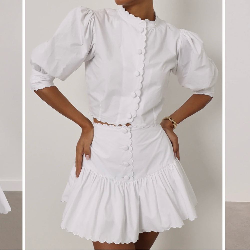 NWT Vita Grace Paulette Cotton White Scalloped Hem Skort